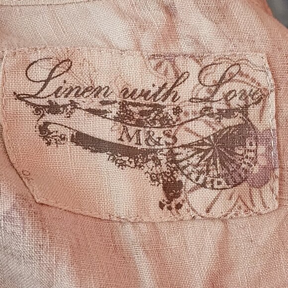 Marks & Spencer Beige Floral Print 100% Linen Popover Blouse - Picture 6 of 8